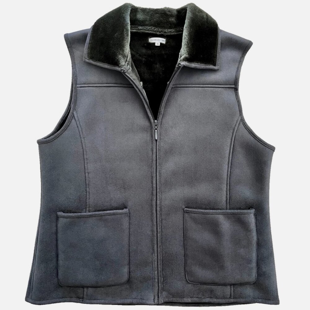 YS COLLECTION DARK GRAY FLEECE LINED ZIP VEST W/ POCKETS GREY WOMENS SIZE 16 XL